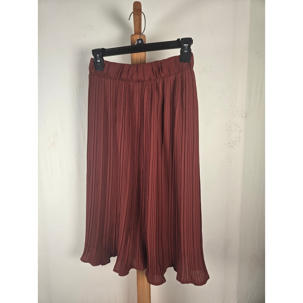Pleione Rust Brown Pleated Midi Skirt Elastic Waist CCK61972RK Womens Small